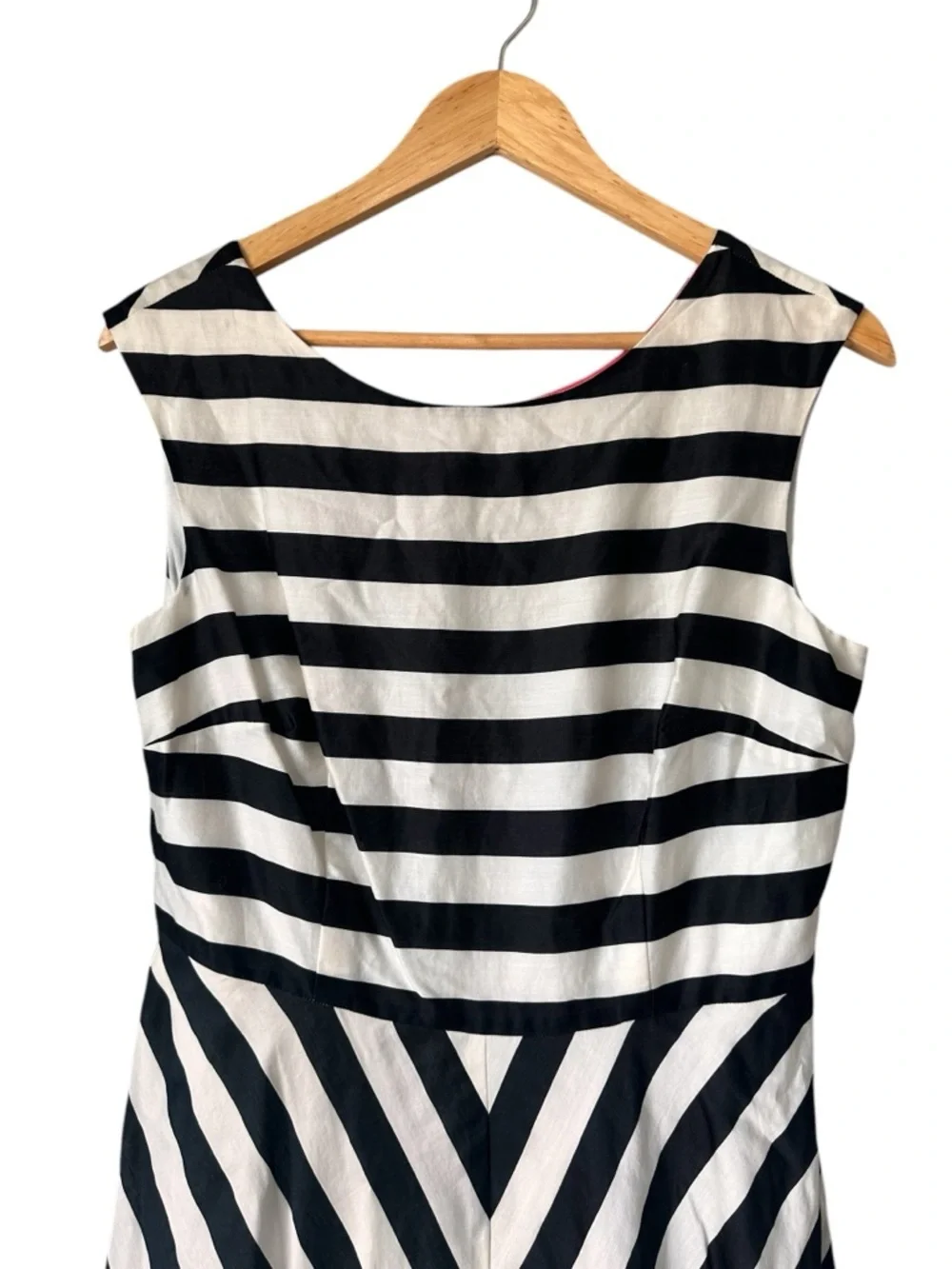 Boden Black and White Striped Sleeveless Fit-and-Flare Midi Dress, 8